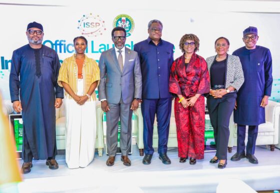 From left: Mr. Victor Inedu, Special Assistant to the Chairman, Senate Committee on Banking, Insurance and other financial institutions: Mrs. Funmike Soji-Nuga, rep of Canadian High Commission:Mr. Olusegun Ayo Omosehin, CFI: Dr. Kola Adesina, GMD Sahara Energy Group: Mrs. Bukola Ifemade (ISSP Coordinator): Mrs. Ekeoma Ezeibe, President of NCRIB: Mr. Ekerete Ola Gam-Ikon, DCFA